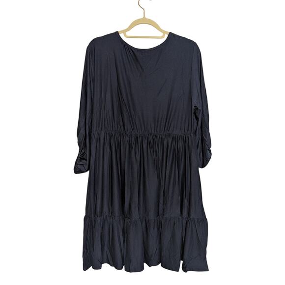 UMGEE Navy Floral Embroidered V-Neck Tiered Ruffle Boho Babydoll Dress Size S - Picture 8 of 10